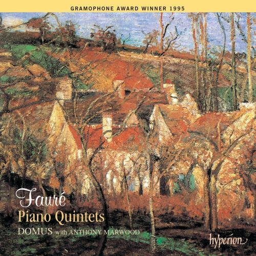 "Album cover featuring an impressionist painting of a village with red roofs."