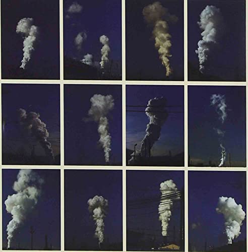 A grid of twelve photographs showing plumes of white smoke against dark blue skies.