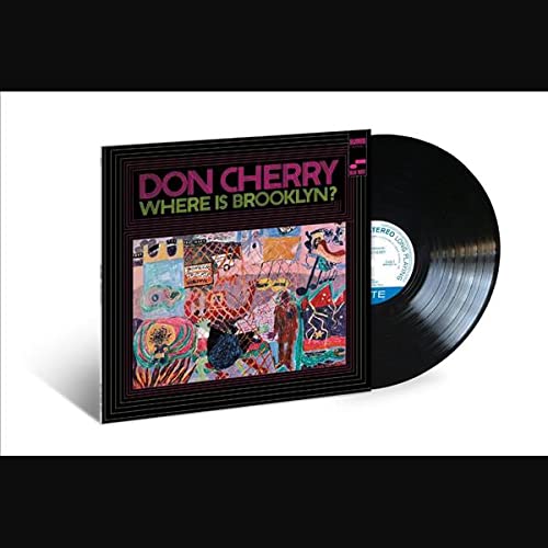 Don Cherry album "Where Is Brooklyn?" vinyl record with colorful cover art.