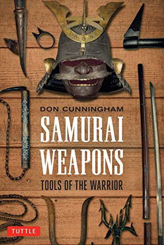 Book cover featuring a samurai helmet and various traditional weapons.