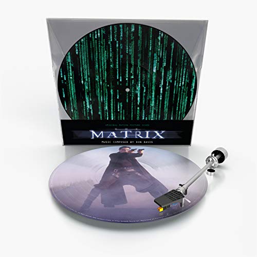 The Matrix vinyl record with Neo picture disc and digital rain cover art.