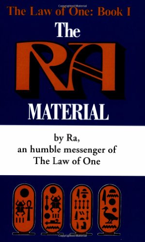 Book cover for "The Ra Material" with bold red lettering and Egyptian motifs.
