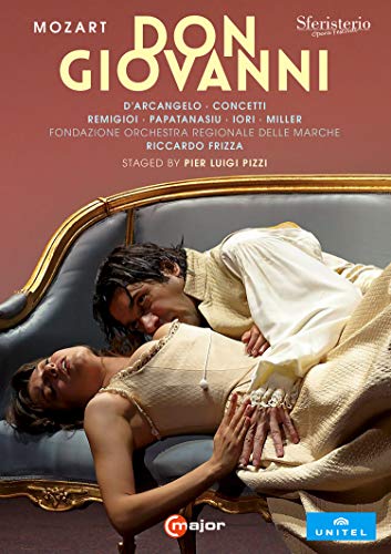 DVD cover for "Don Giovanni" featuring two actors on a couch, embracing.
