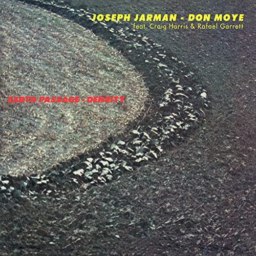 Vinyl record cover: abstract, textured landscape with red text overlay.