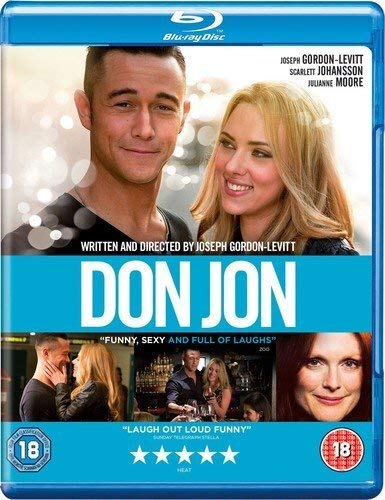 Don Jon" Blu-ray cover featuring Joseph Gordon-Levitt and Scarlett Johansson.