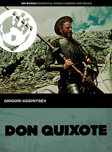 Don Quixote in armor holding a lance, from the Grigori Kozintsev film DVD cover.