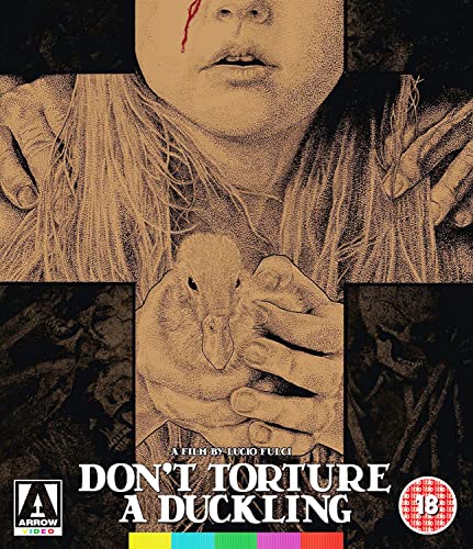 Blu-ray cover: Woman holding a duckling, distressed expression, grainy texture.