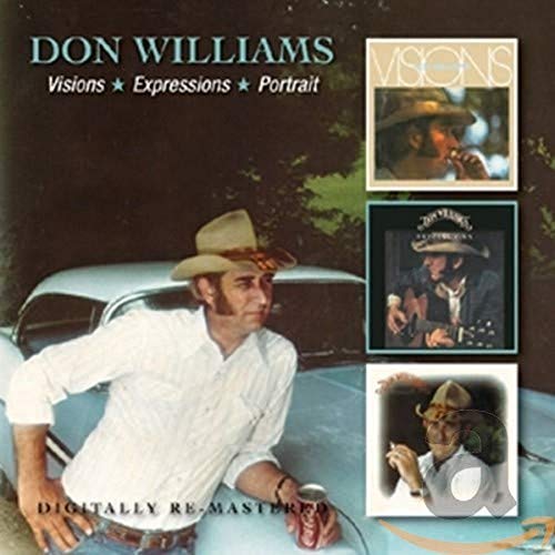 Don Williams leaning on a car with three smaller album covers on the right.