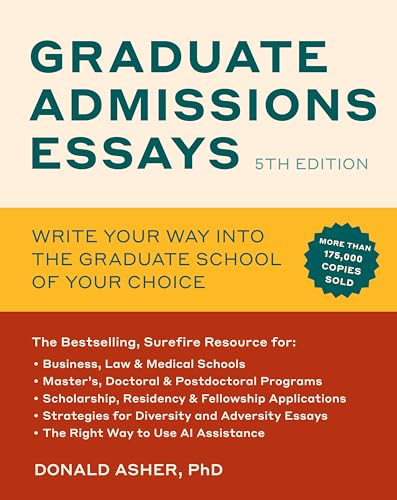 Book cover titled Graduate Admissions Essays, Fifth Edition, by Donald Asher, PhD.