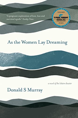 Book cover with wavy blue and grey stripes and text on a white background.