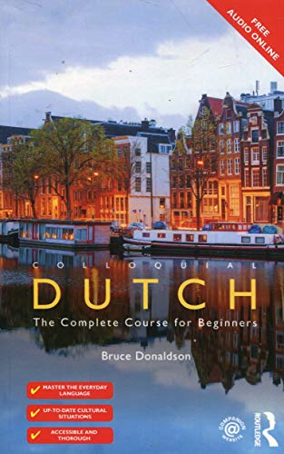 Book cover: "Colloquial Dutch," featuring a canal scene in Amsterdam.