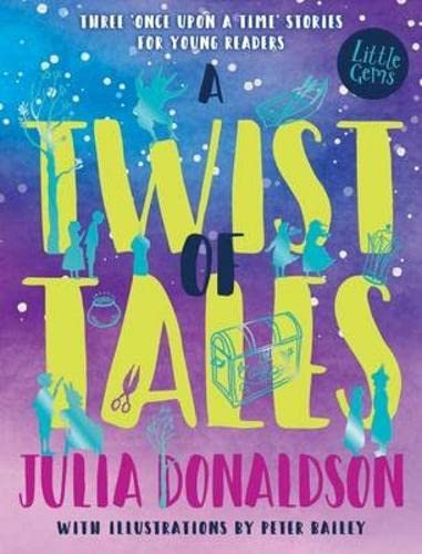 Book cover: “A Twist of Tales” with fairytale illustrations and yellow text.