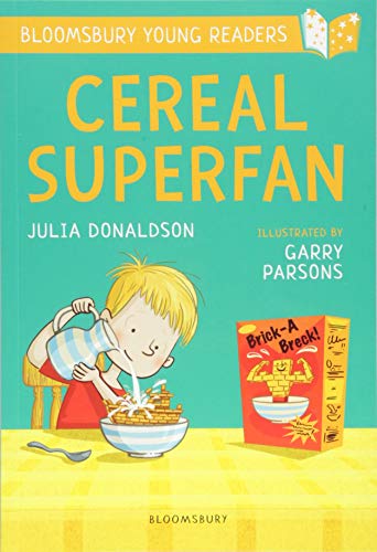 Book cover: boy eating cereal, bright colors, illustrated style.