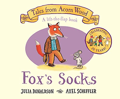 Fox in a jacket and mouse, cover of "Fox's Socks" book.