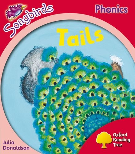 Book cover featuring a peacock, squirrel, and the title "Tails".