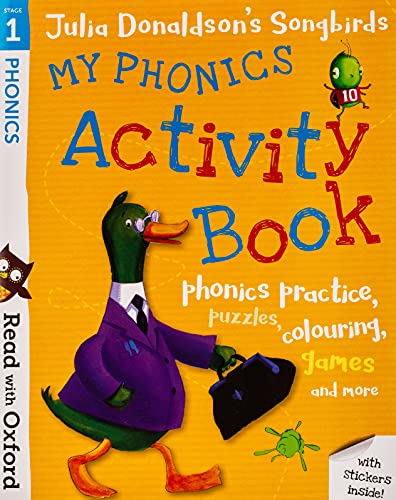 Bright yellow activity book cover with a duck in a suit.