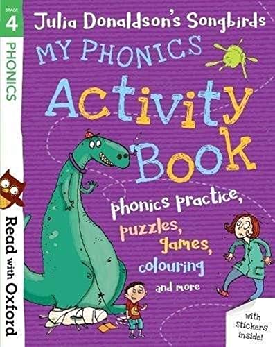 Purple activity book cover featuring a green dinosaur, a boy, and a girl character.