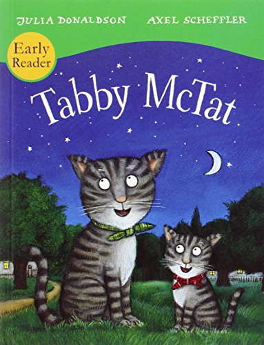 Book cover for Tabby McTat featuring two tabby cats in a night landscape.