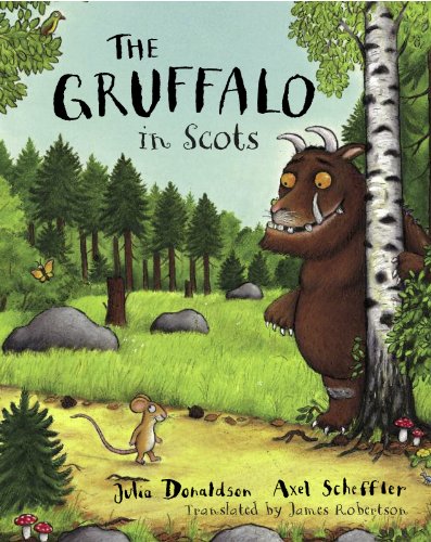 The Gruffalo in Scots book cover featuring a brown monster and a small mouse.