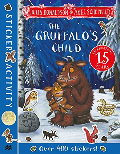 The Gruffalo’s Child sticker book cover with characters in a snowy wood.