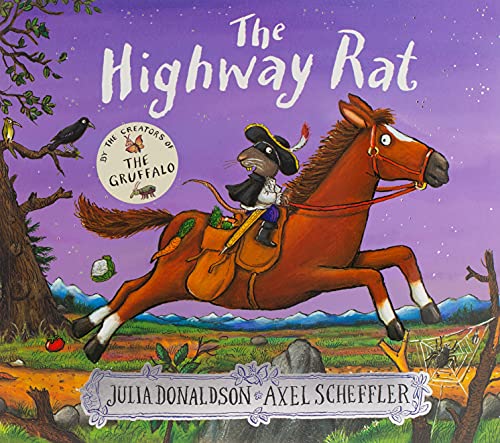 Book cover showing a rat in a hat riding a galloping brown horse.