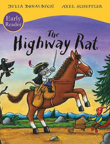 A rat in a bandit’s mask riding a horse, book cover illustration.