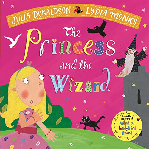 Book cover featuring a blonde princess, a wizard on a tower, and a black cat.