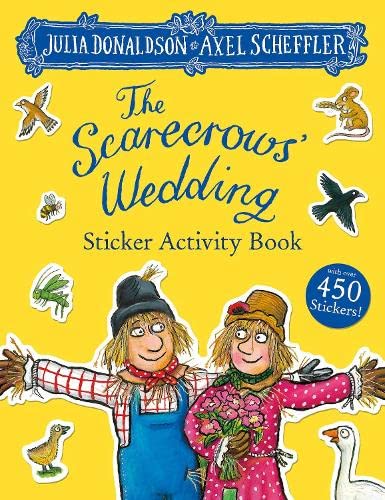 Yellow cover featuring two scarecrows and various small animal stickers.
