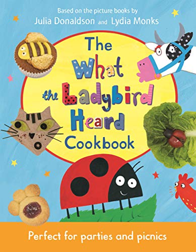 Cookbook cover featuring ladybird, cat, cow, and baked goods illustrations.
