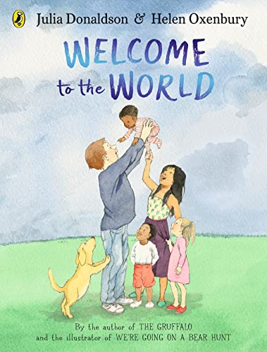 Family with a baby, illustrated book cover, watercolor style.