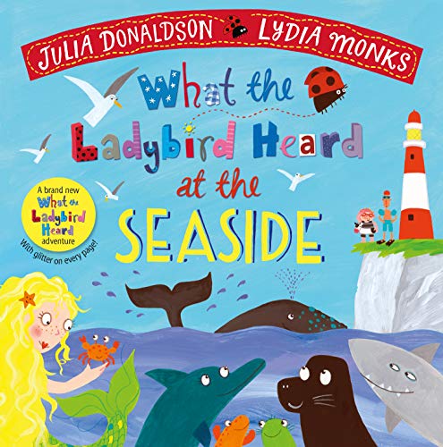 Book cover: ladybird, seaside scene, and characters from Julia Donaldson’s story.