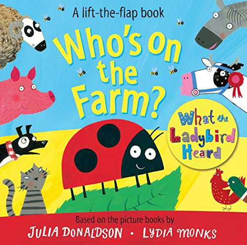 Colorful children’s book cover featuring farm animals and a large ladybird.