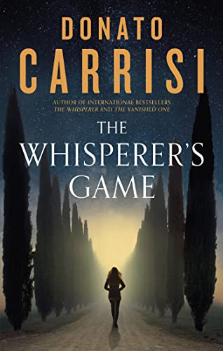 Book cover: woman walking down a cypress-lined road at night.