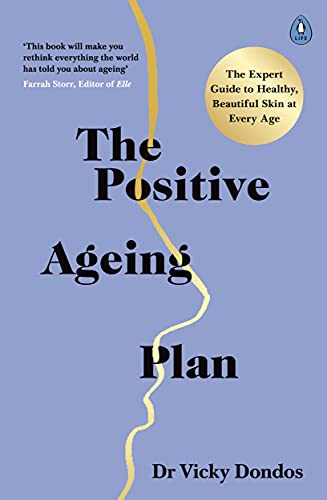 Book cover: "The Positive Ageing Plan" by Dr Vicky Dondos, purple background.