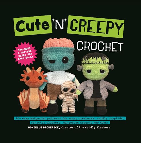 Crochet book cover featuring amigurumi monsters: zombie, dragon, Frankenstein, and mummy.