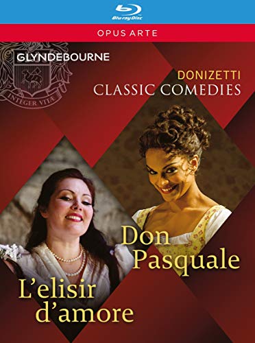 Blu-ray cover for Donizetti operas “L’elisir d’amore” and “Don Pasquale.”