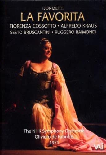 DVD cover for Donizetti's La Favorita featuring a female opera singer in a gown.
