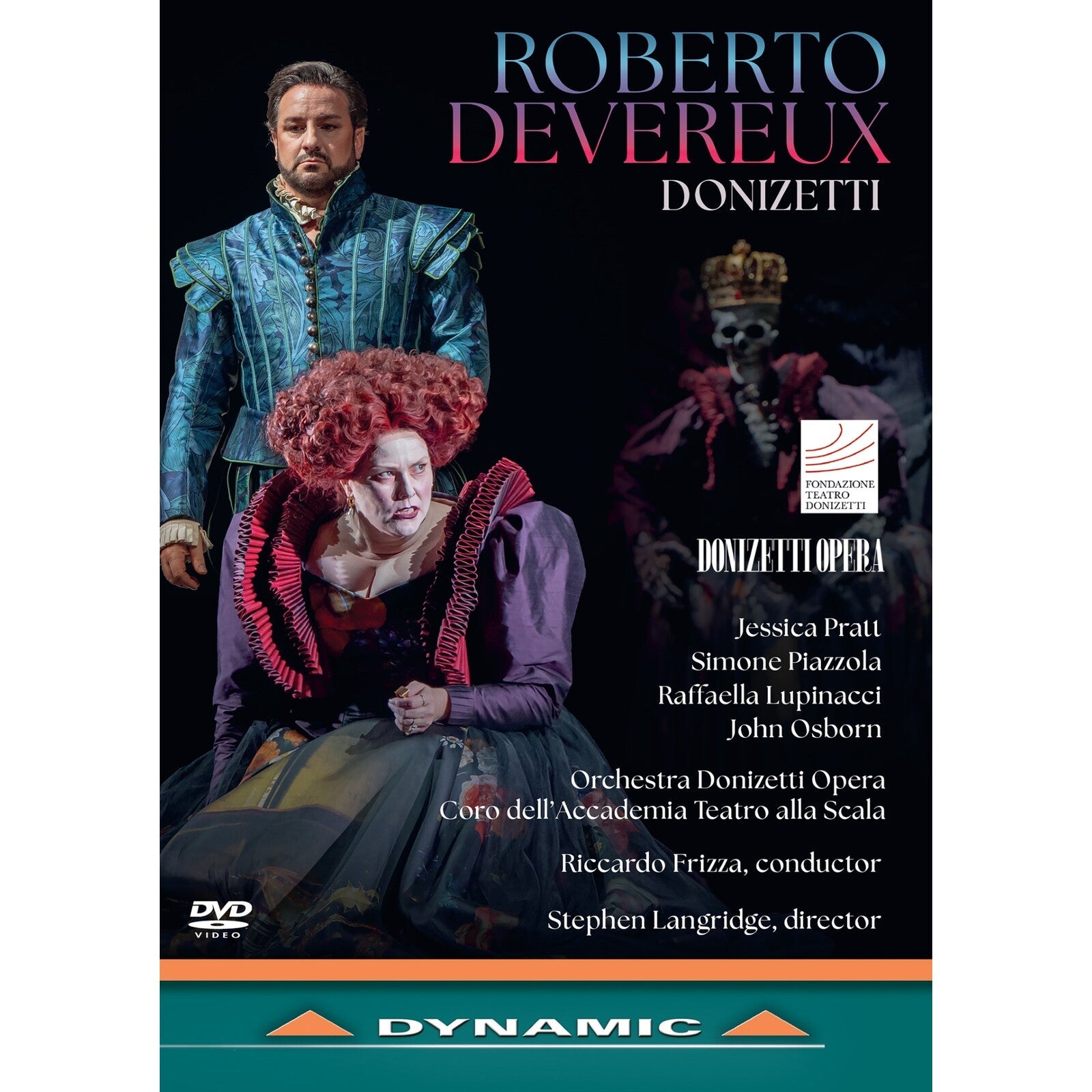 DVD cover for Donizetti’s “Roberto Devereux” opera with cast photos.