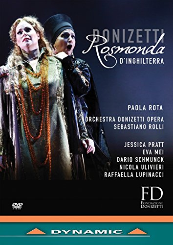 DVDSleeve for Donizetti's Rosmonda d'Inghilterra DVD featuring two women in period costumes.