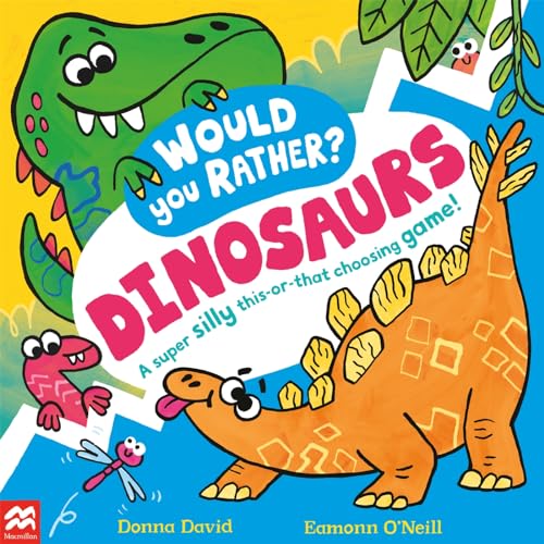 Colorful cover of "Would You Rather? Dinosaurs!" game with cartoon dinosaurs.