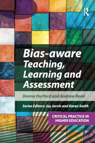 Book cover with colorful patchwork background and title “Bias-aware Teaching, Learning and Assessment.”