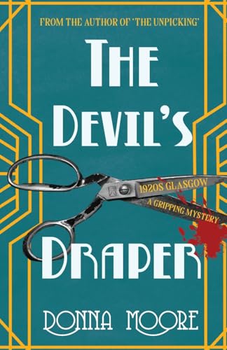 Book cover for The Devil's Draper featuring a pair of scissors and blood splatter.