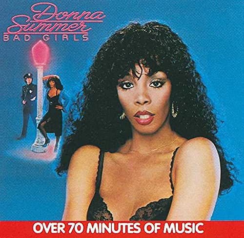 Donna Summer “Bad Girls” CD cover with portrait and police officer.
