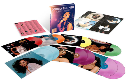 Donna Summer Casablanca Studio Albums box set with ten colored vinyl records and inserts.