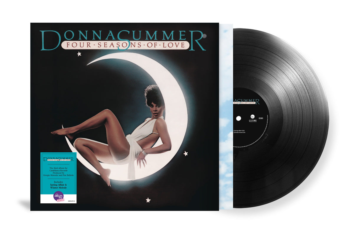 Donna Summer's "Four Seasons Of Love" vinyl record with a crescent moon cover.