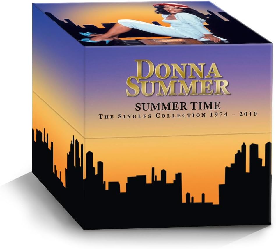 Donna Summer Summer Time box set featuring a city skyline silhouette at sunset.