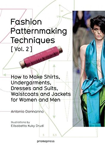 Book cover for fashion patternmaking techniques, featuring a model and sewing tools.