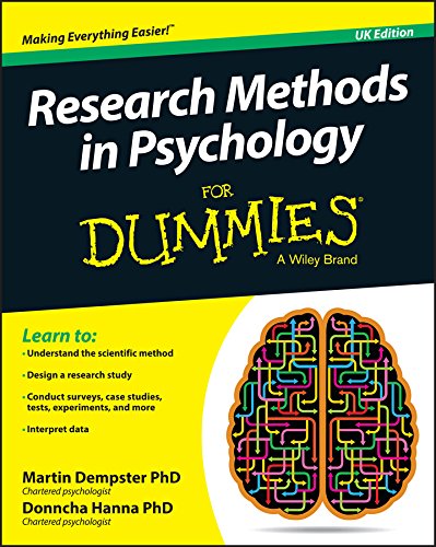 Book cover: "Research Methods in Psychology For Dummies" with brain illustration.