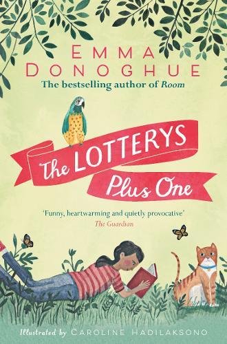 Book cover: woman reading with cat, parrot, and butterflies in grass.