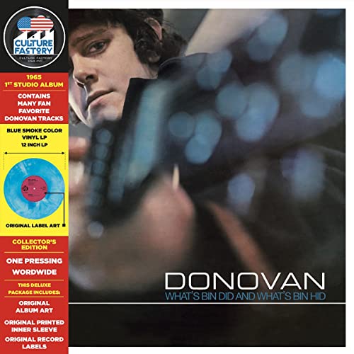 Donovan album cover featuring the artist’s portrait and a blue vinyl record.